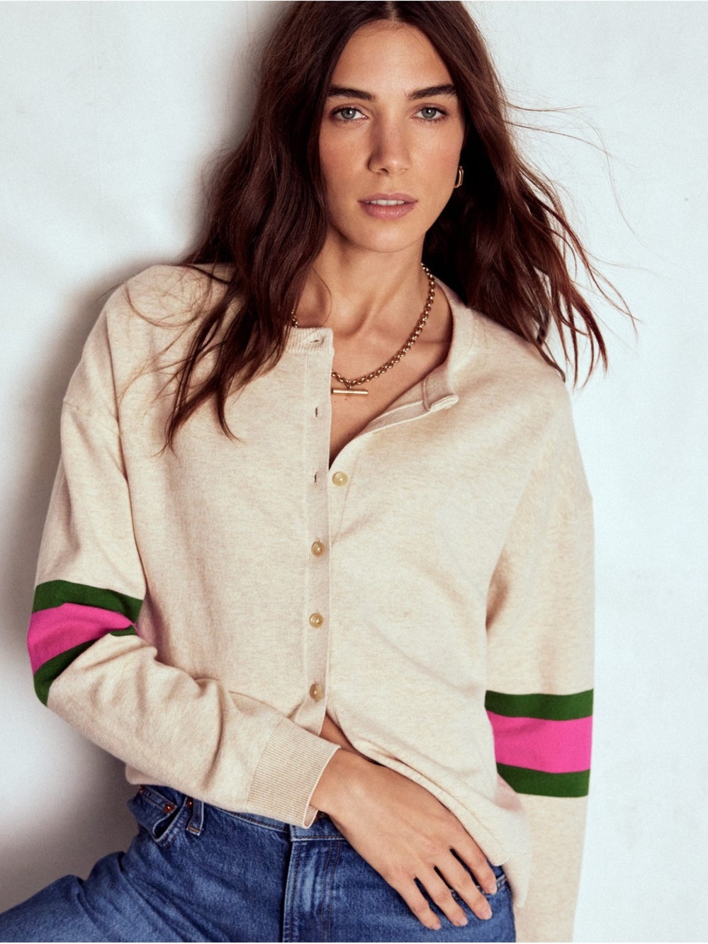 Boden Lara Relaxed Cotton Cardigan-Oatmeal Melange- NWT Sz M